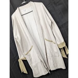 THYME + HONEY! CREAM & BEIGE TAN OPEN CARDIGAN SWEATER, POCKETS! SZ L
